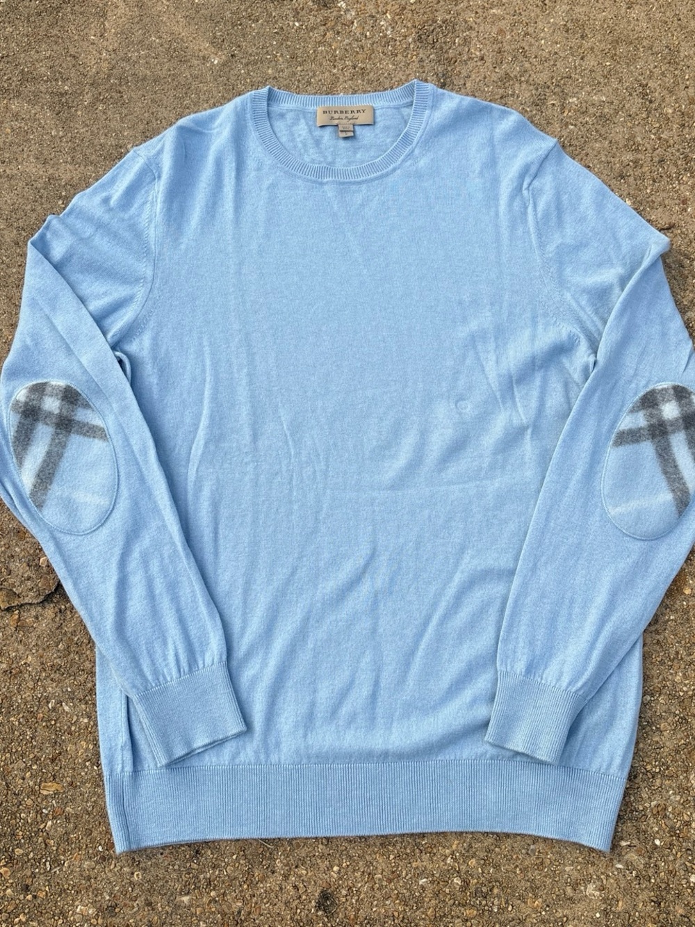 Light Blue Burberry Elbow Patch Cotton-Cashmere blend sweater